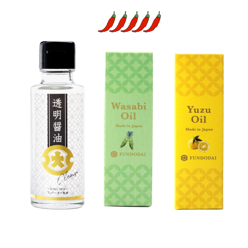 透明醤油100ml×1本+わさびオイル45g×1本+ゆずオイル45g×1本